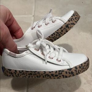 Keds Kids White Sneakers with Leopard Print Sole